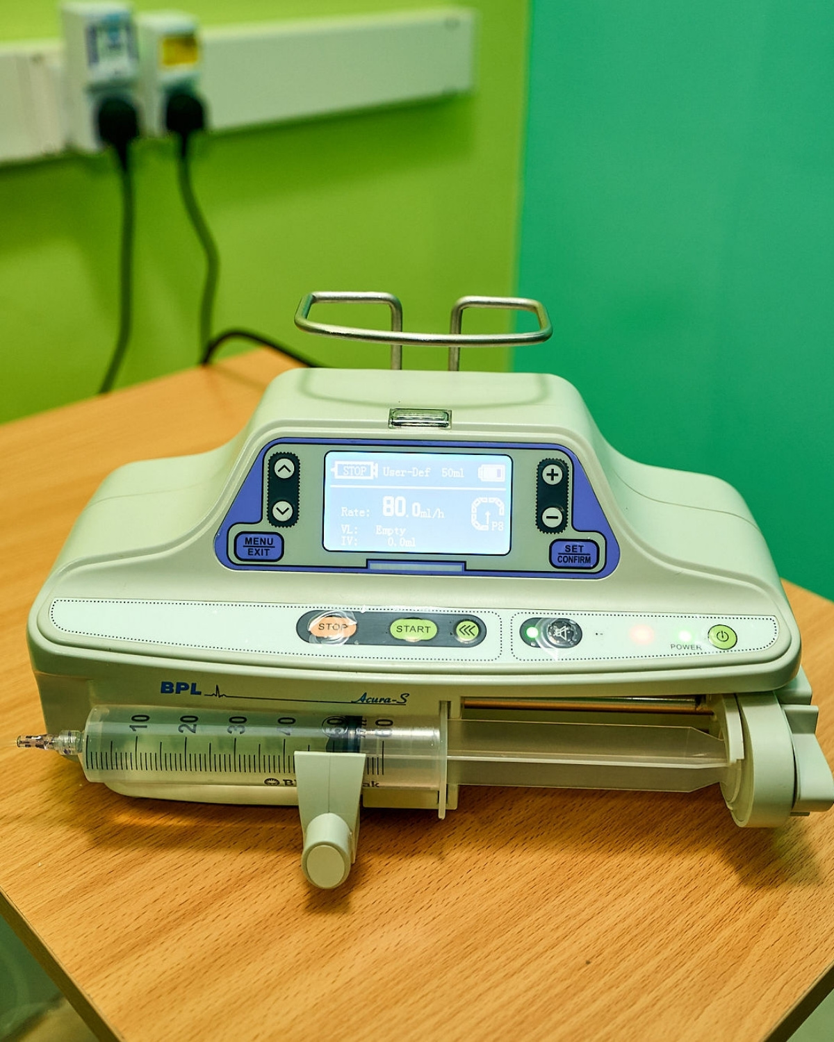 The BPL Acura-S syringe infusion pump used in the Parklands Mindcare Centre ketamine programme, set up for a monitored low-dose session