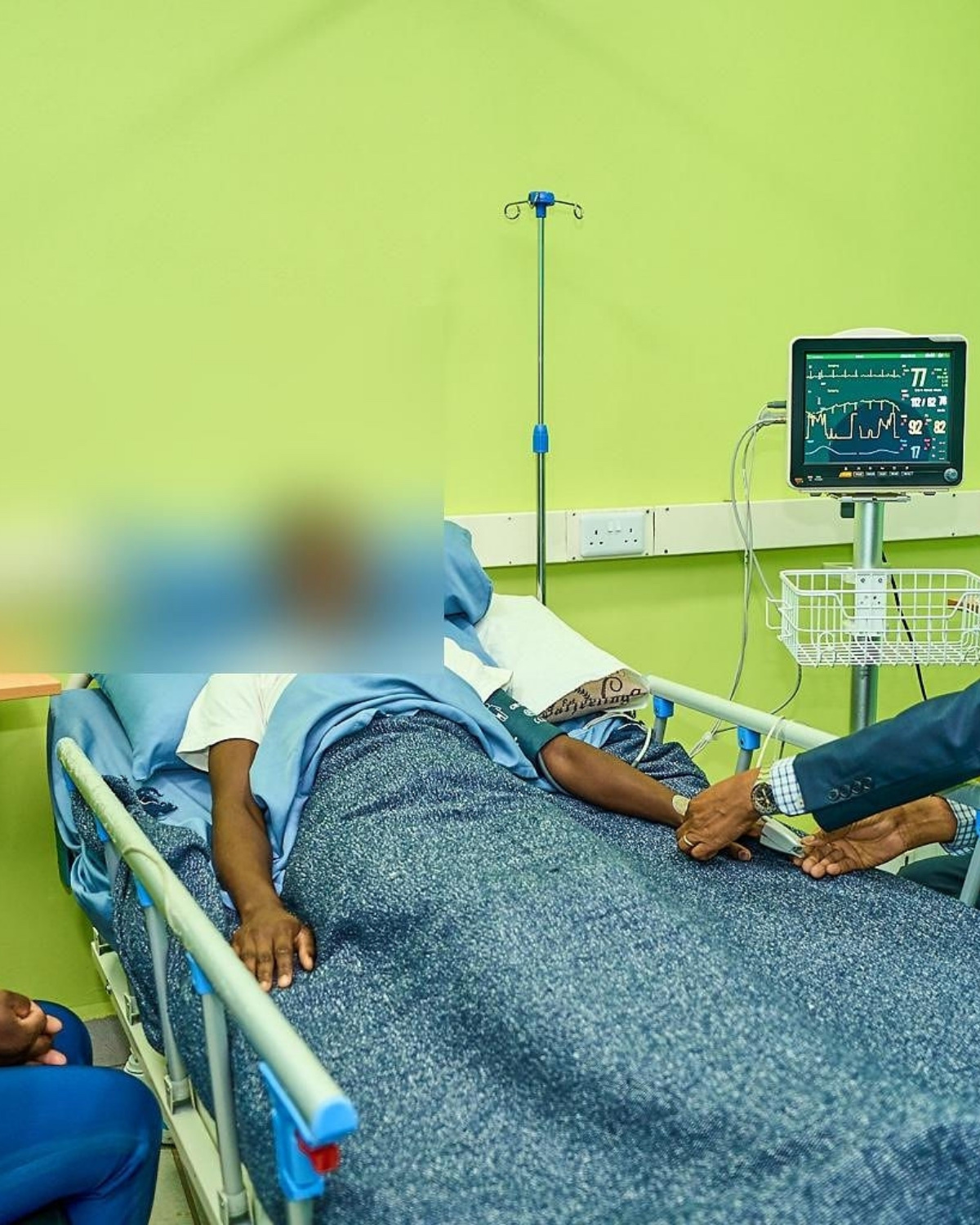 A ketamine infusion treatment session at Parklands Mindcare Centre, with a critical care monitor and the supervising specialist. Patient identity masked for privacy.